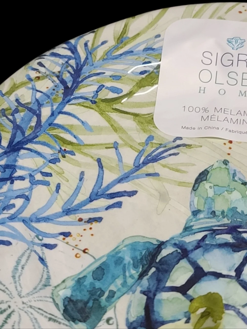 4 Sigrid Olsen Melamine Salad App Dessert Plate Sea Turtle Blue Green Watercolor